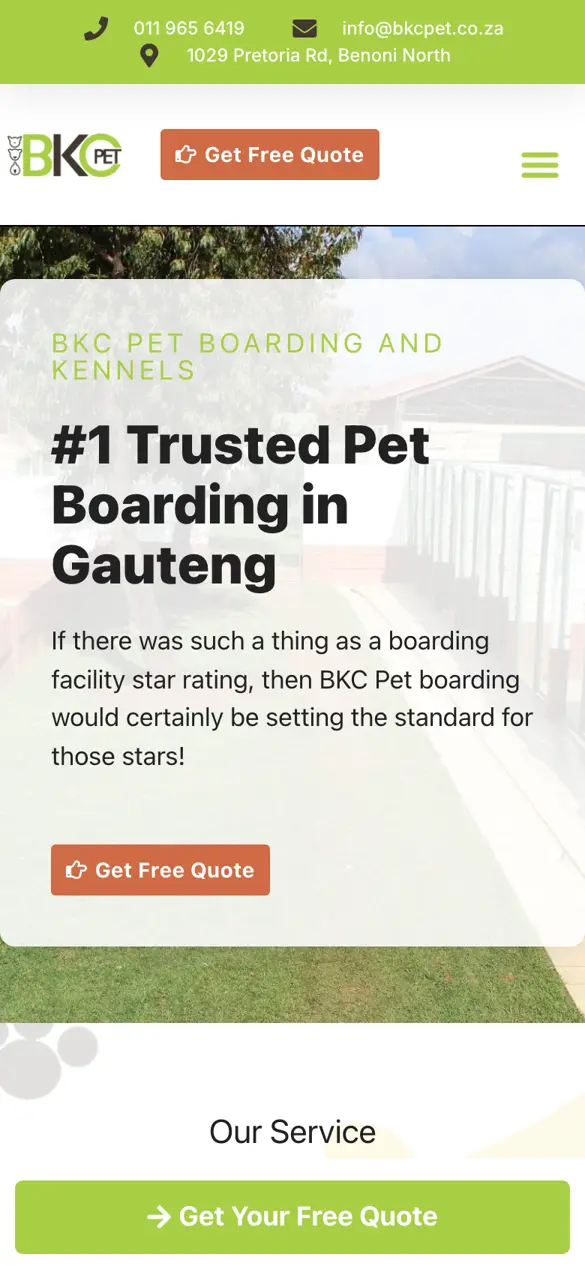 bkcpet.co.za website on mobile