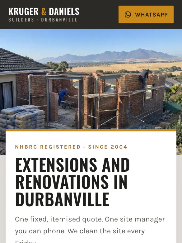 Example website design for Kruger & Daniels Builders, builders and renovations