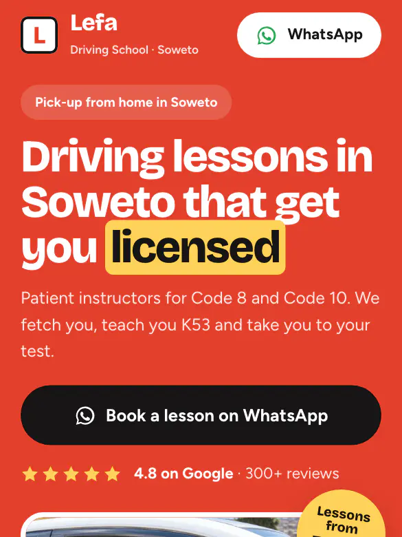 Example website design for Lefa Driving School, driving school