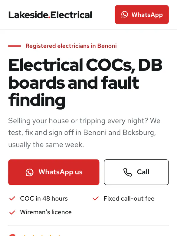 Example website design for Lakeside Electrical, electrician