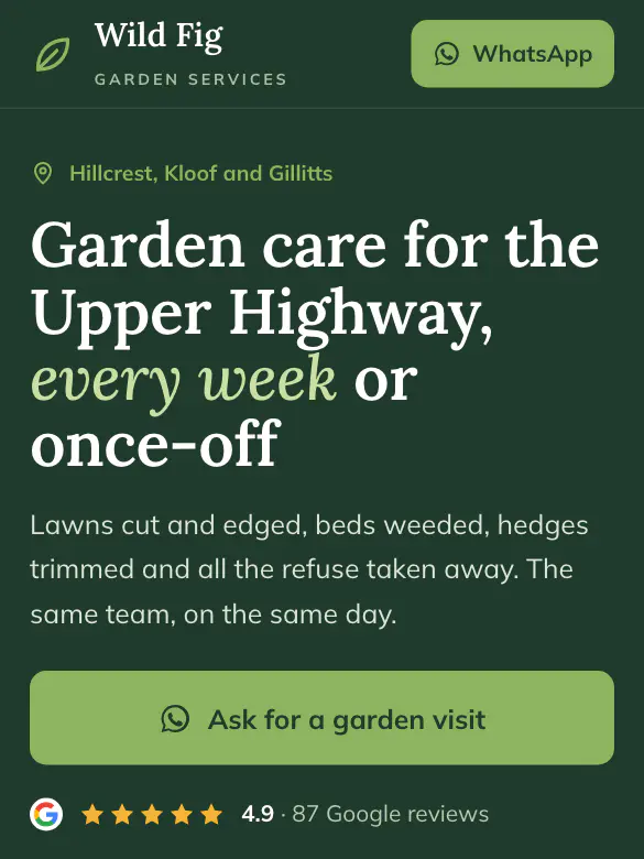Example website design for Wild Fig Garden Services, garden services