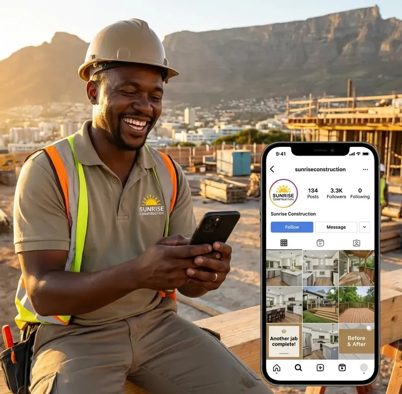 Happy contractor with professional Instagram social media presence