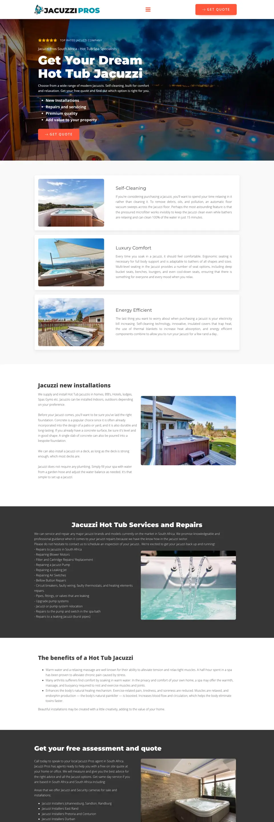 jacuzzipros.co.za website on desktop