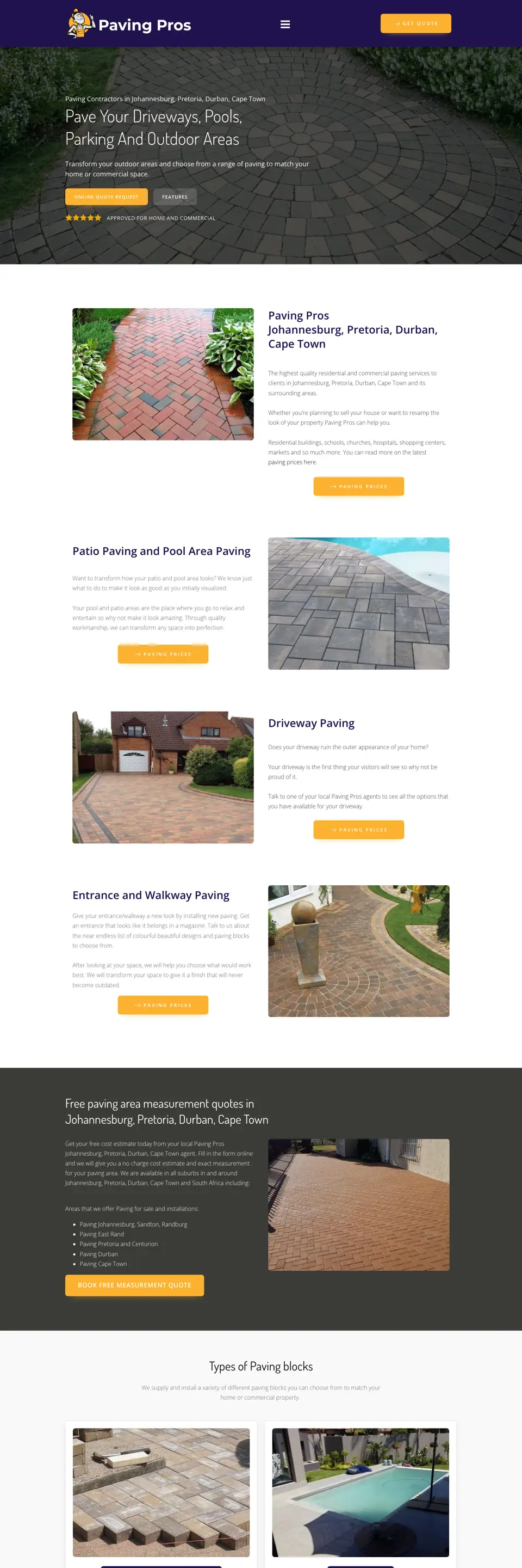 pavingpros.co.za website on desktop