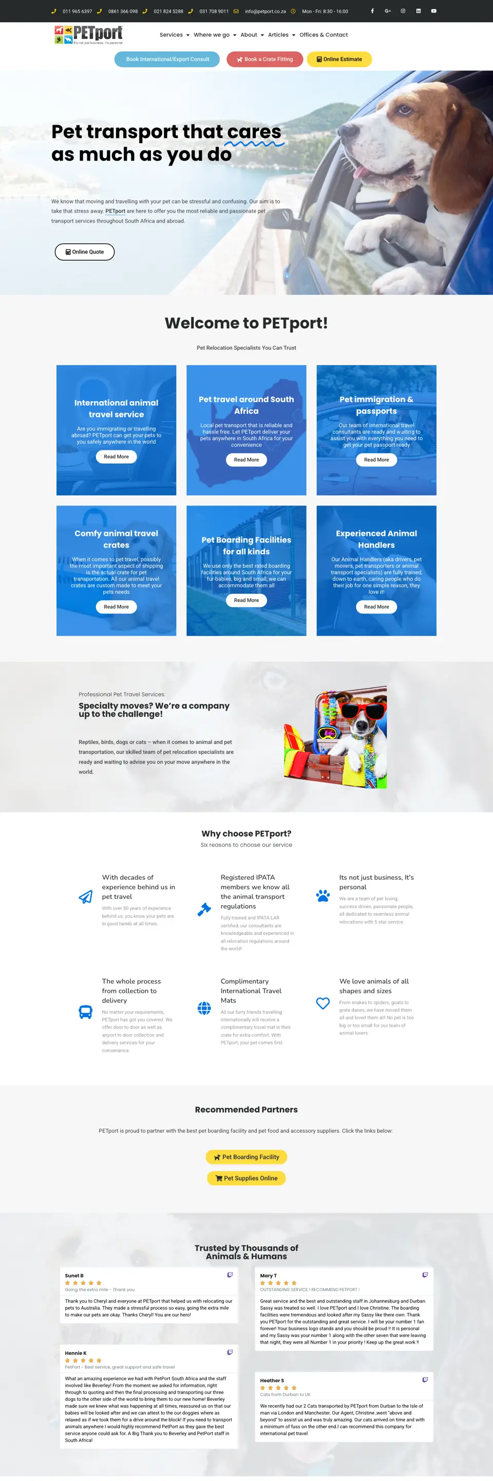 petport.co.za website on desktop