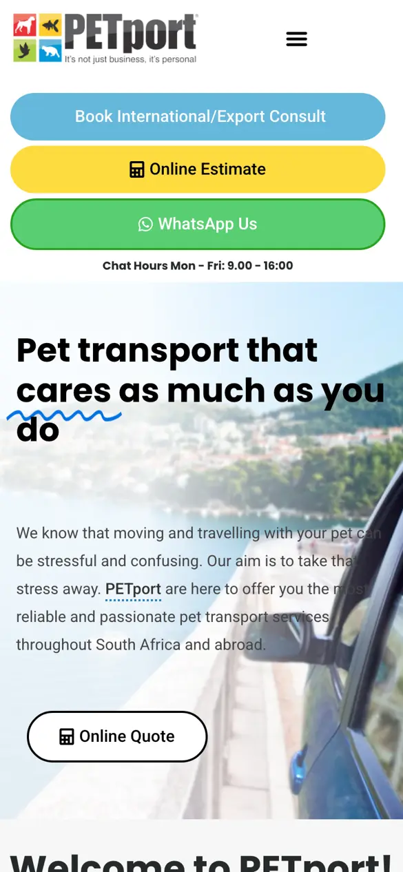 petport.co.za website on mobile