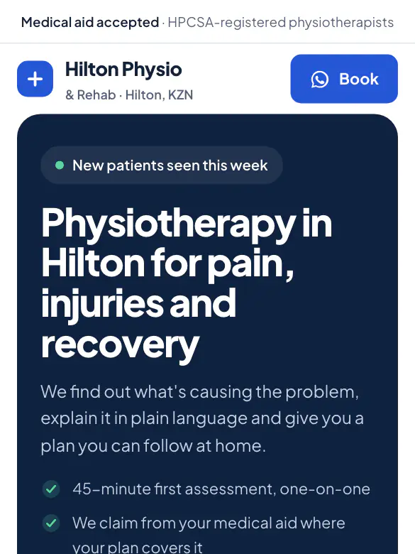 Example website design for Hilton Physio & Rehab, physiotherapist