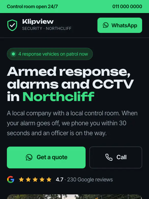 Example website design for Klipview Security, security company