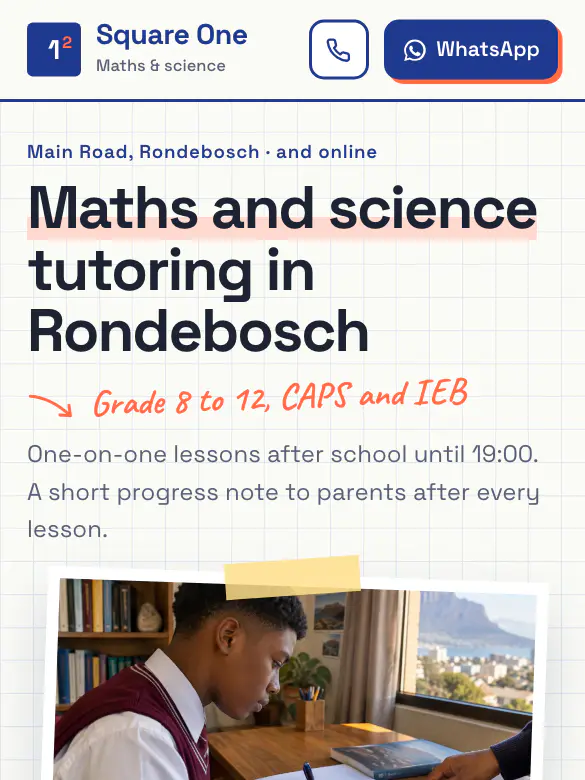 Example website design for Square One Tutoring, tutoring
