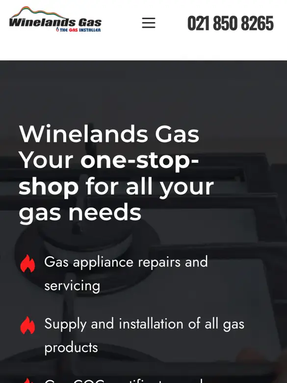 Website we built for Winelands Gas, gas installations
