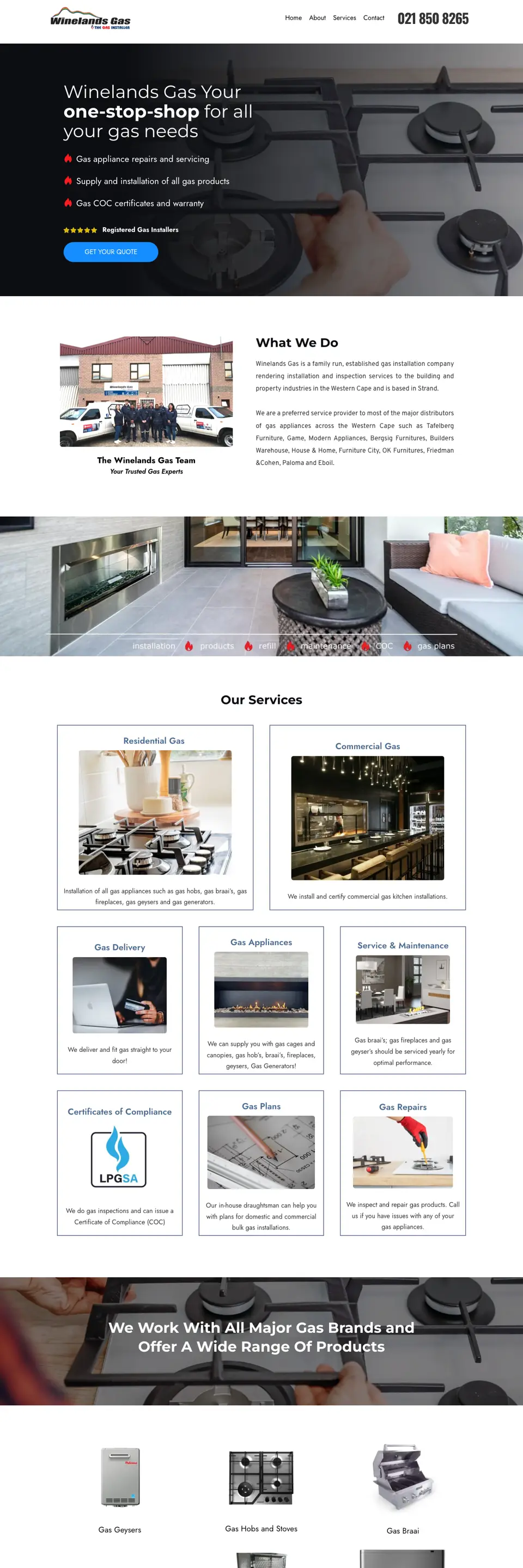 winelandsgas.co.za website on desktop